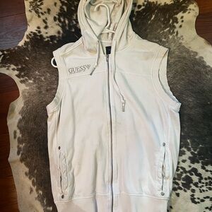 Guess White Sleeveless Hoodie Vest size large